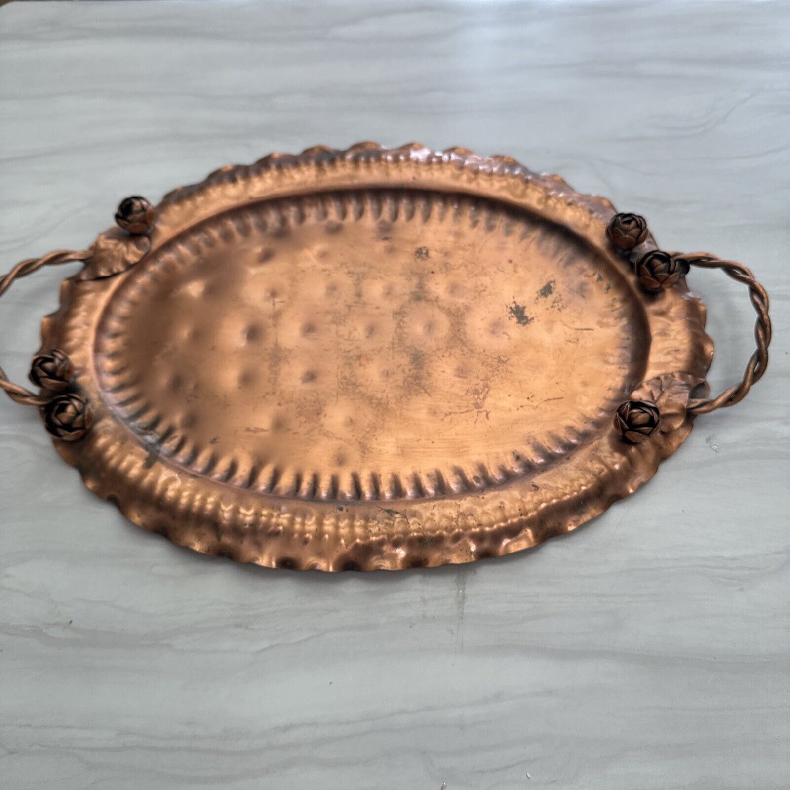 Vintage Gregorian Solid Copper Tray with Roses