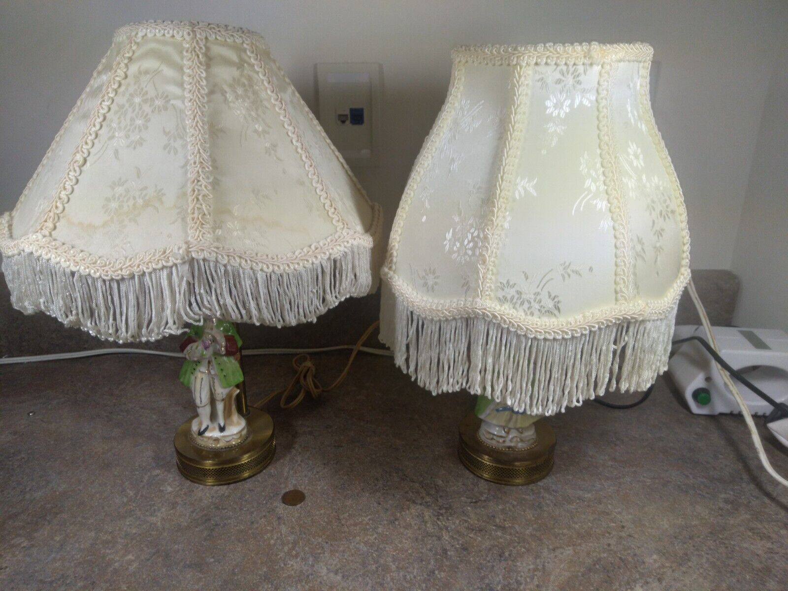 Vintage Pair Victorian Style Couple Porcelain Figural Boudoir Lamps