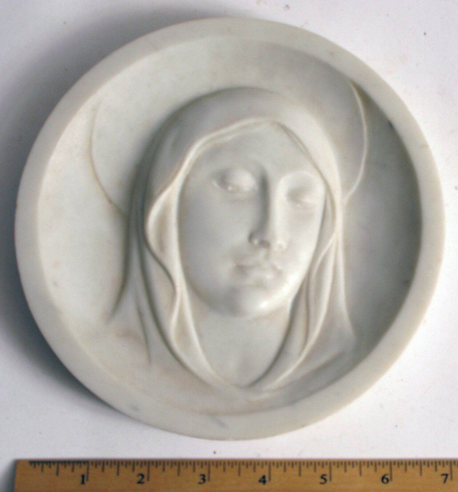 VINTAGE MARBLE BUST VIRGIN MARY JESUS PLATE WALL HANGING PAPERWEIGHT RARE 
