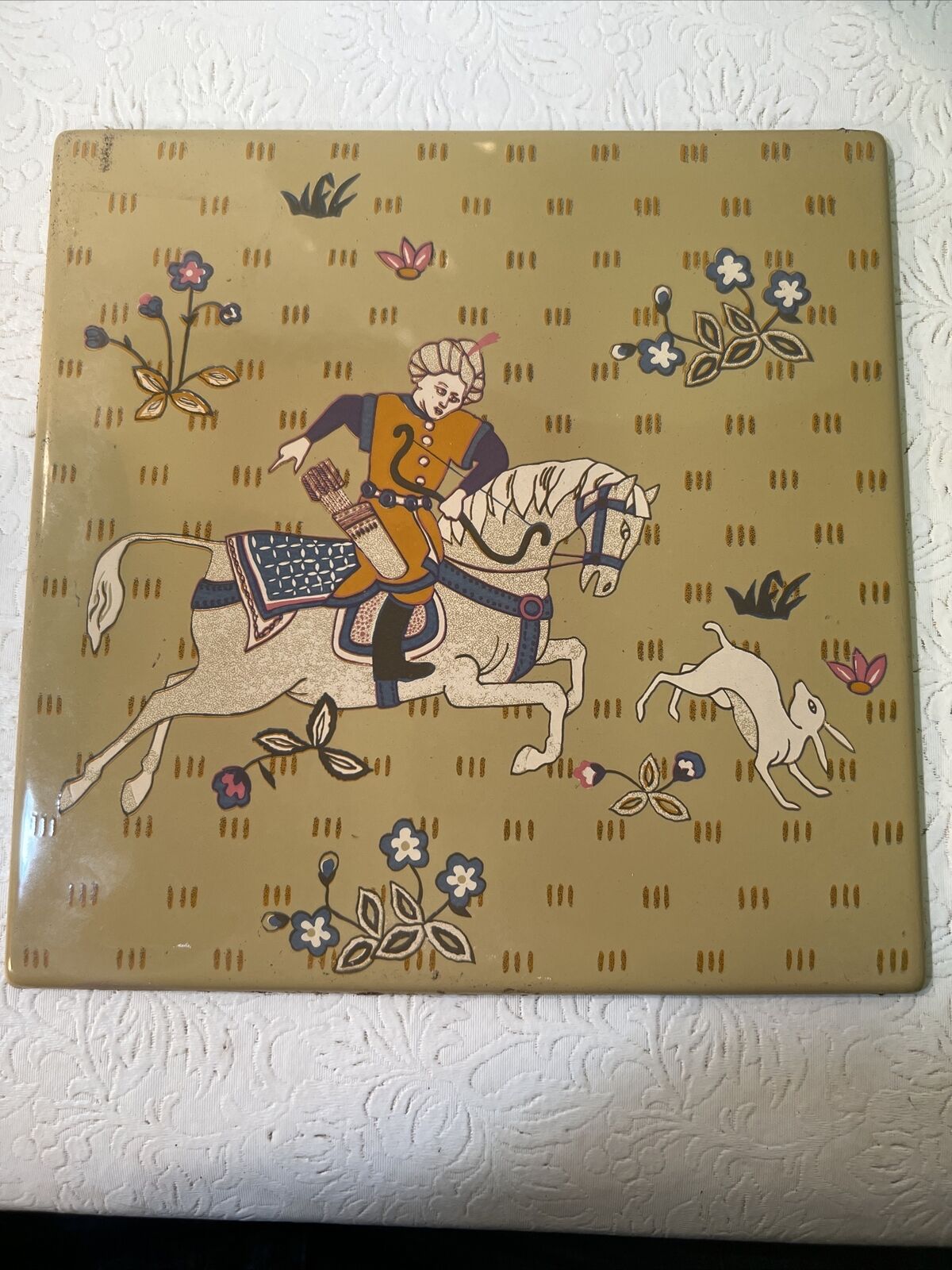 Mid-Century Georges Briard Arabian Hunting Scene Tile Trivet Coaster 8.25\