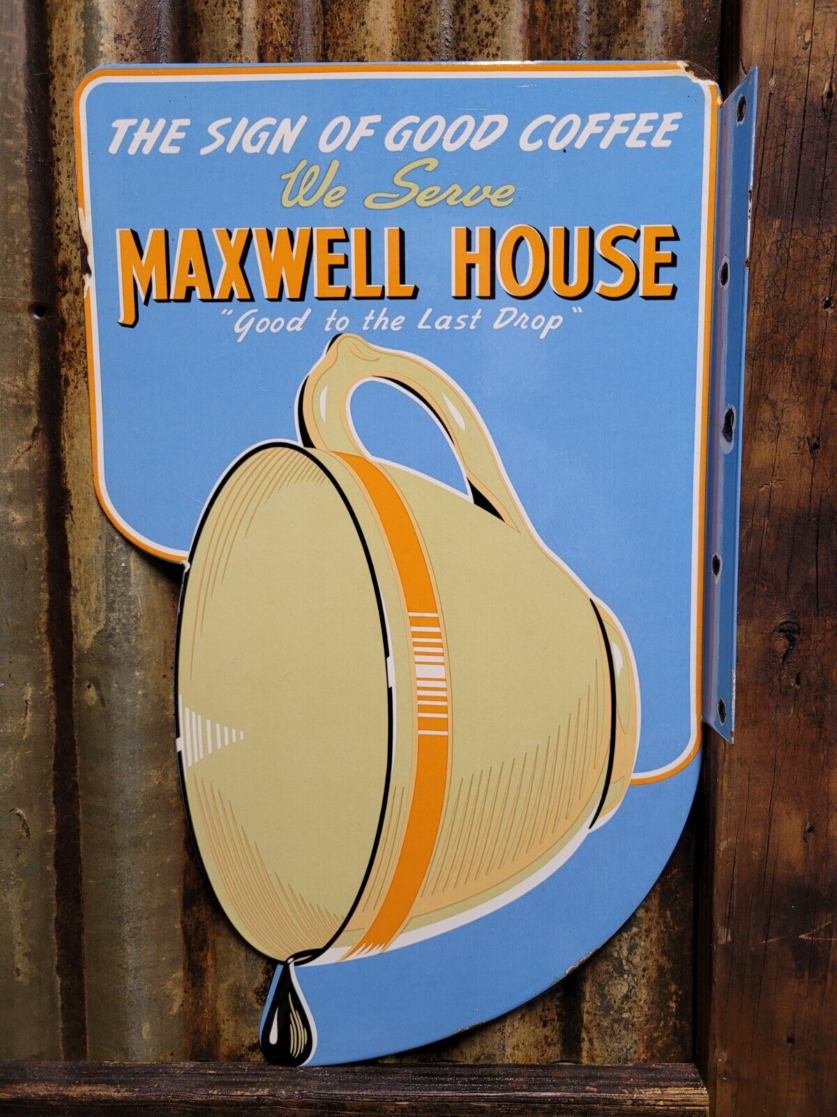 VINTAGE MAXWELL HOUSE COFFEE PORCELAIN SIGN FLANGE HOT BEVERAGE CAFE RESTAURANT