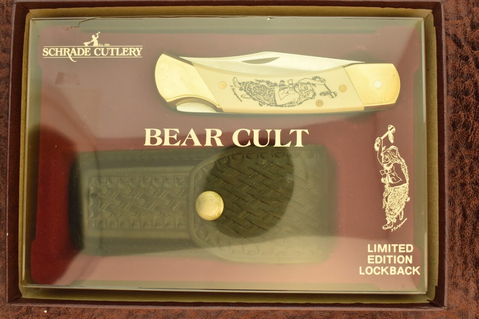SCHRADE USA SCRIMSHAW BEAR CULT JUMBO LOCKBACK KNIFE W/BOX LIKE LB7 (13359)