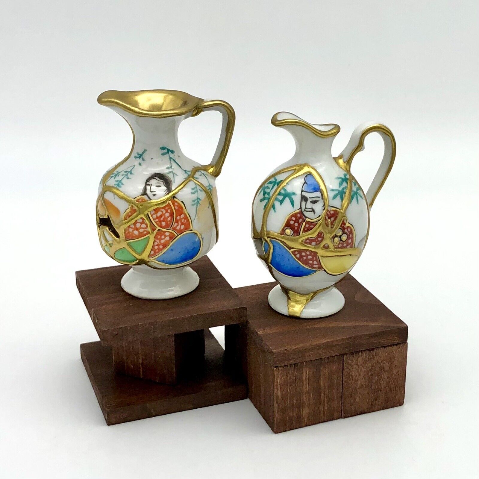 Kintsugi Porcelain Ewer Set Japanese Moriage Couple Gold Crack Art Growth Gift