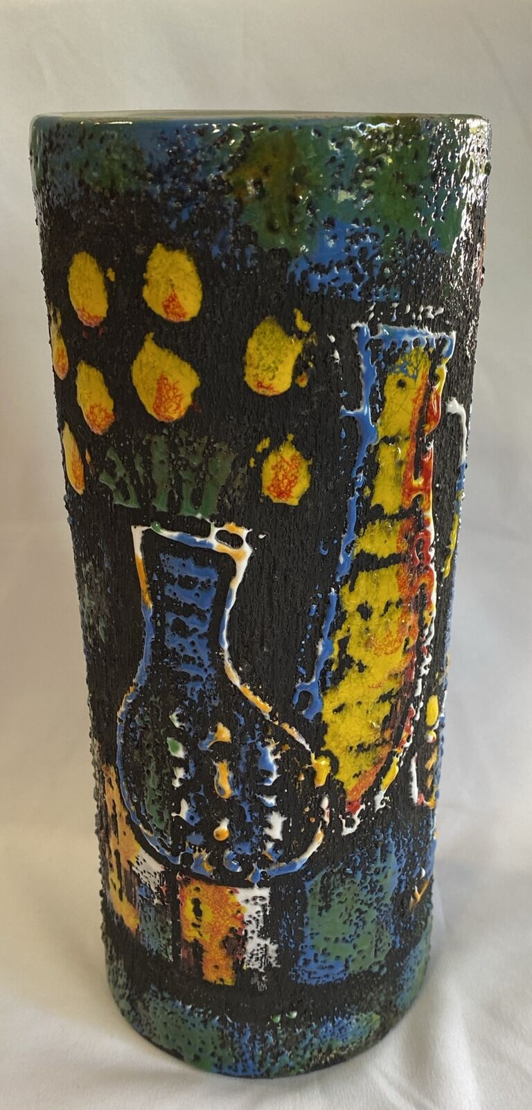 Dramatic Alvino Bagni for Raymor Cylinder Vase R-1989 Italy Textured Vibrant