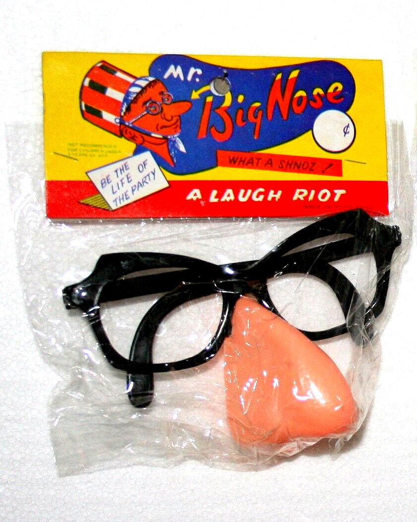 Dime Store Toy Plastic Mr Big Nose Joke Glasses 1960s Nos New MIP Hong Kong