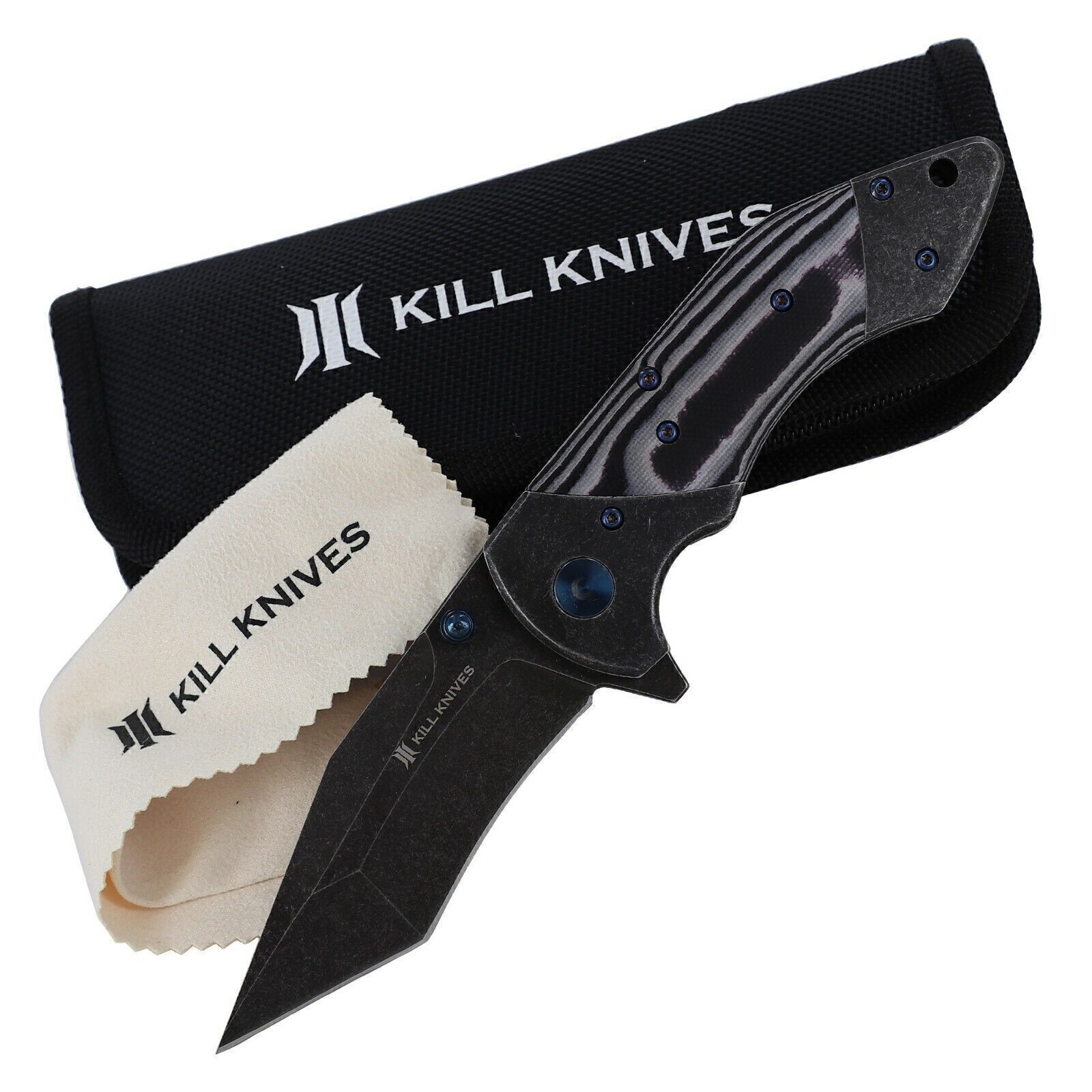 KILL KNIVES ™ White Venom Ball Bearing Assisted D2 Steel Tanto Pocket Knife