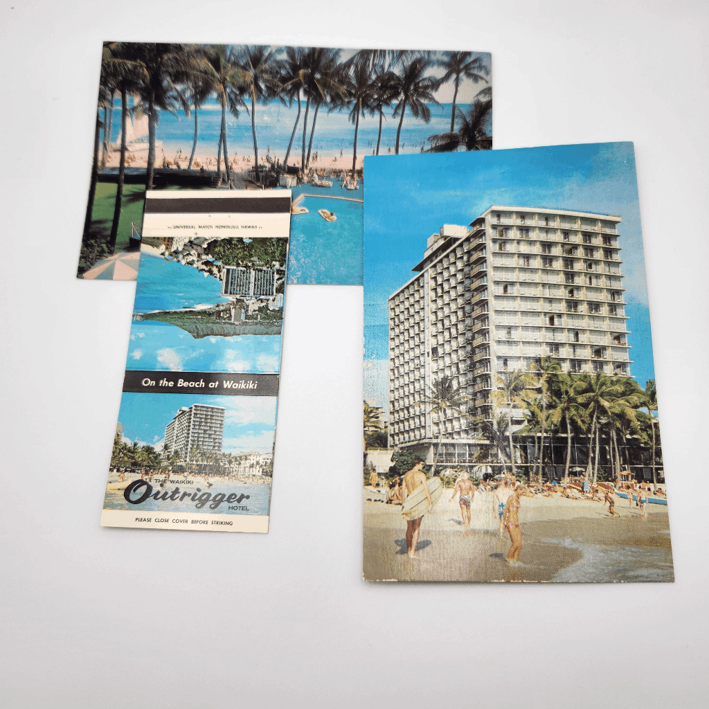 Vintage The Waikiki Outrigger Hotel Honolulu Hawaii 1960s Postcards & Matchbook