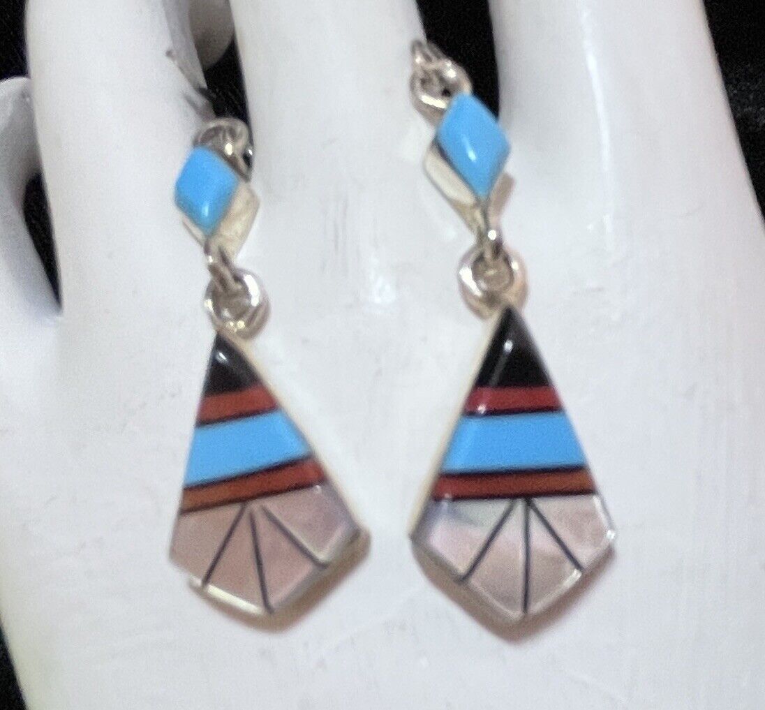 Navajo Sterling  Coral And Turquoise Earrings #700 SIGNED
