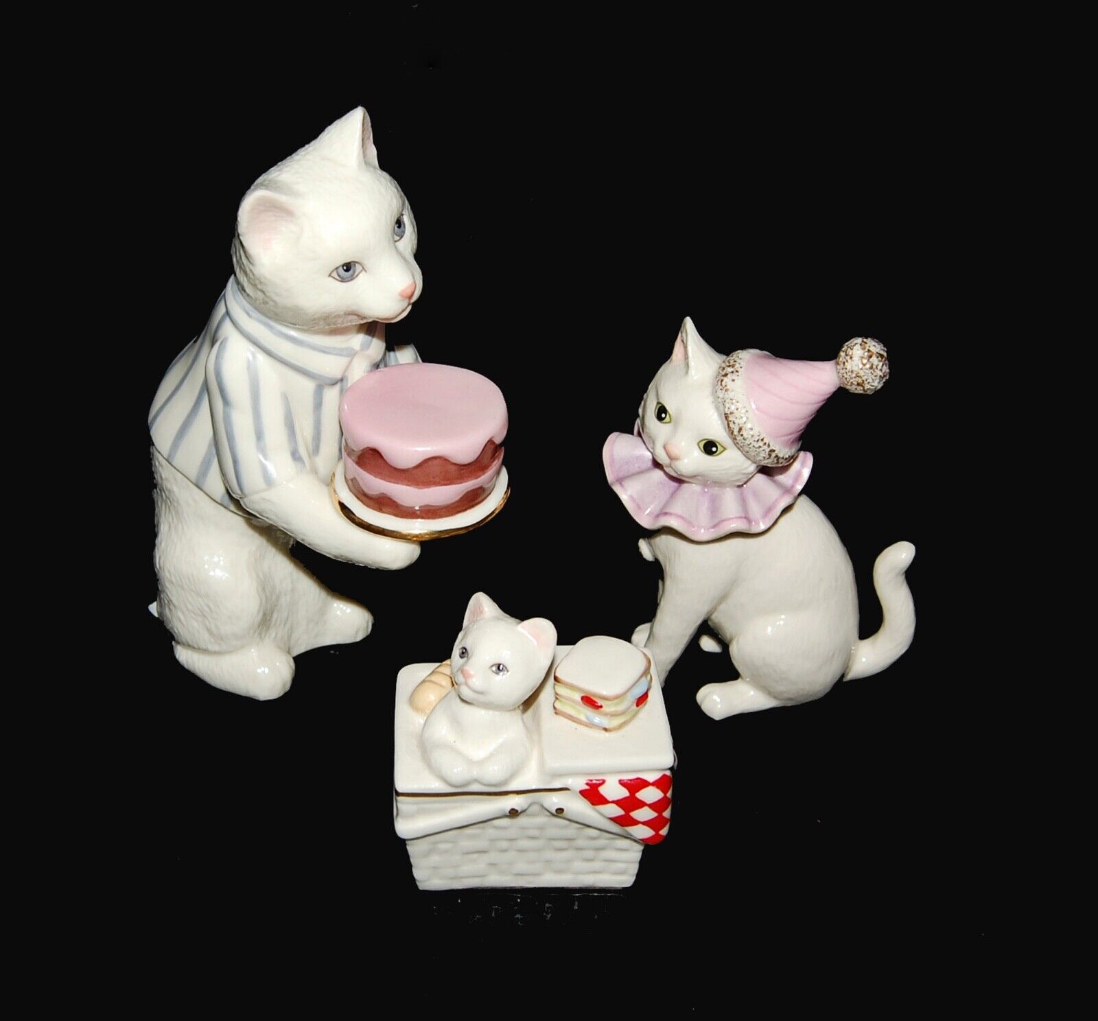 LENOX Cat Birthday Picnic 3pc Set Classic Cat Collection Figurines ~ NWT