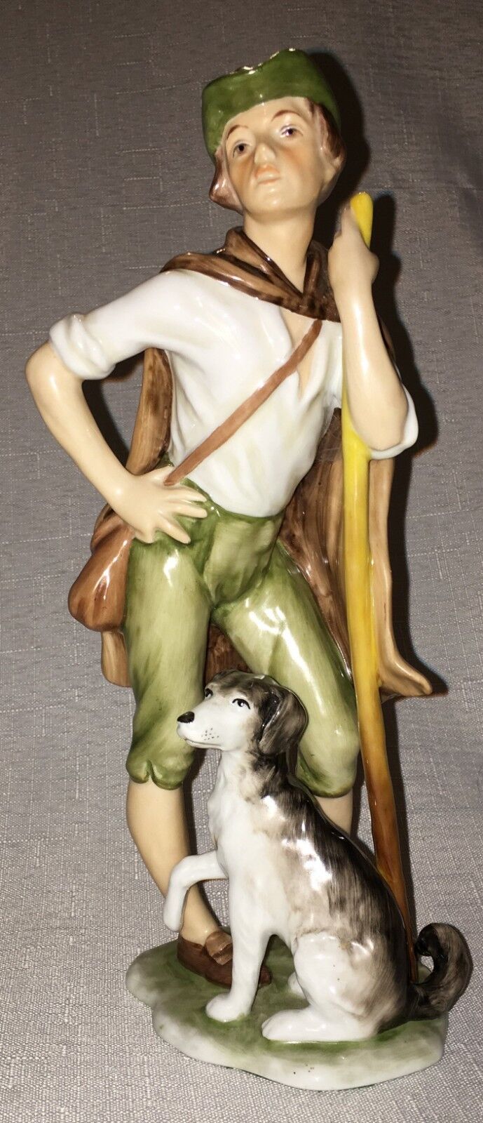 AK Kaiser Hand painted VTG Porcelain Figurine Man with Cloak & Dog  W Germany