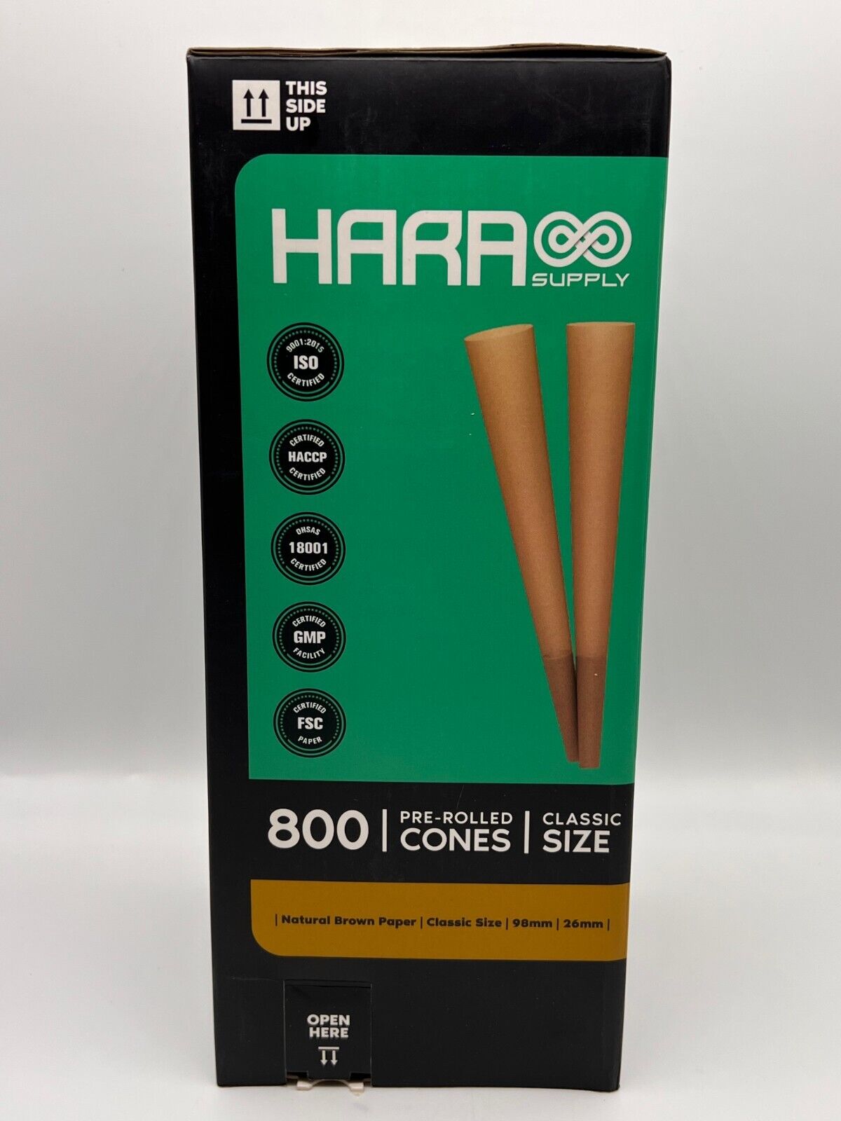 HARA SUPPLY Natural Brown Paper Classic Size 98mm 800 Pre-Rolled Cones Filtered