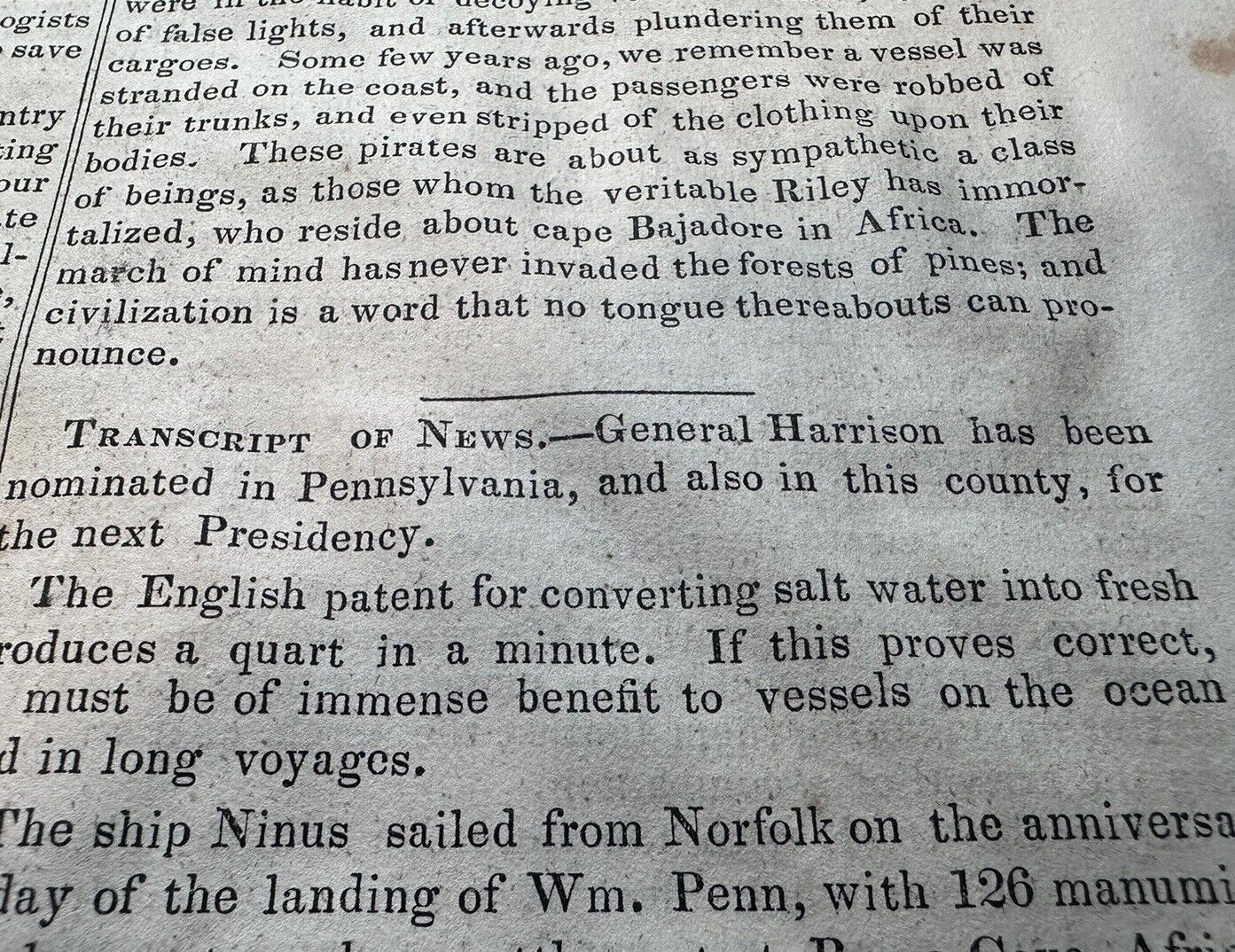 1835 William Henry Harrison Nomination New Jersey Pirates Cincinnati Newspaper