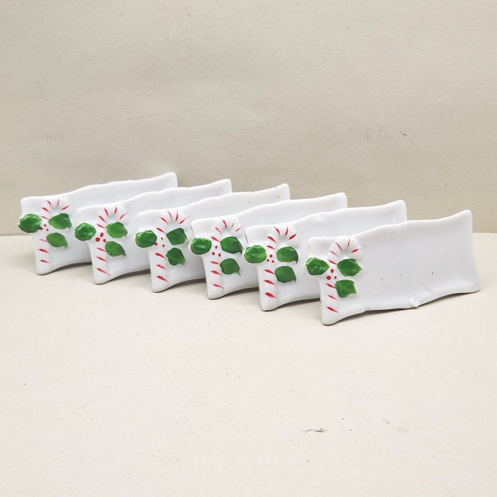 Vtg Lillian Vernon Candy Cane Placecards Set of 6 Ceramic Christmas READ (Set 1)