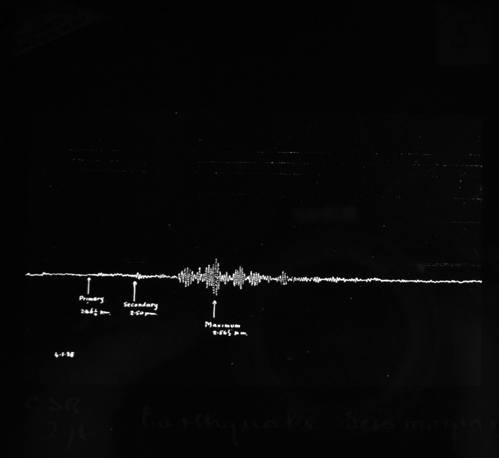 AN EARTHQUAKE SEISMOGRAPH DATED 4TH JANUARY 1936 Magic Lantern Slide 