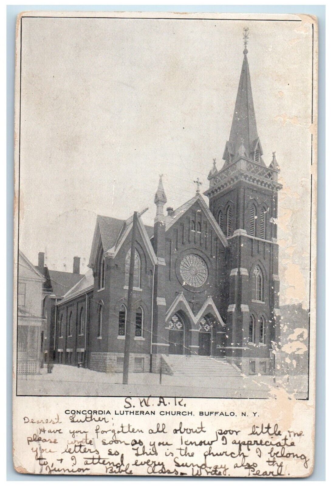 1906 Concordia Lutheran Church Street View Buffalo New York NY Antique Postcard