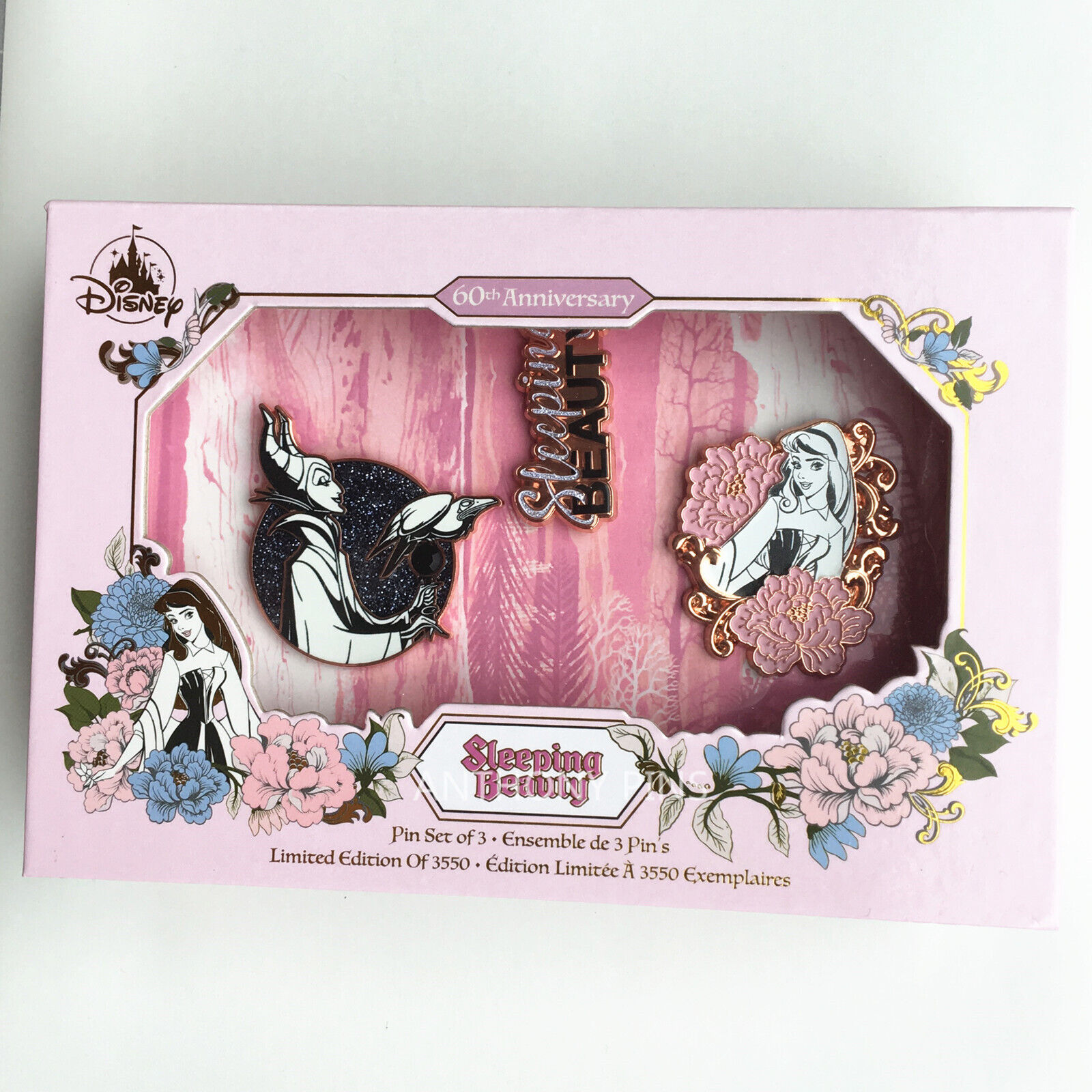 Disney Pin Sleeping Beauty 60th Anniversary Box Pins Set of 3 Limited LE 3550