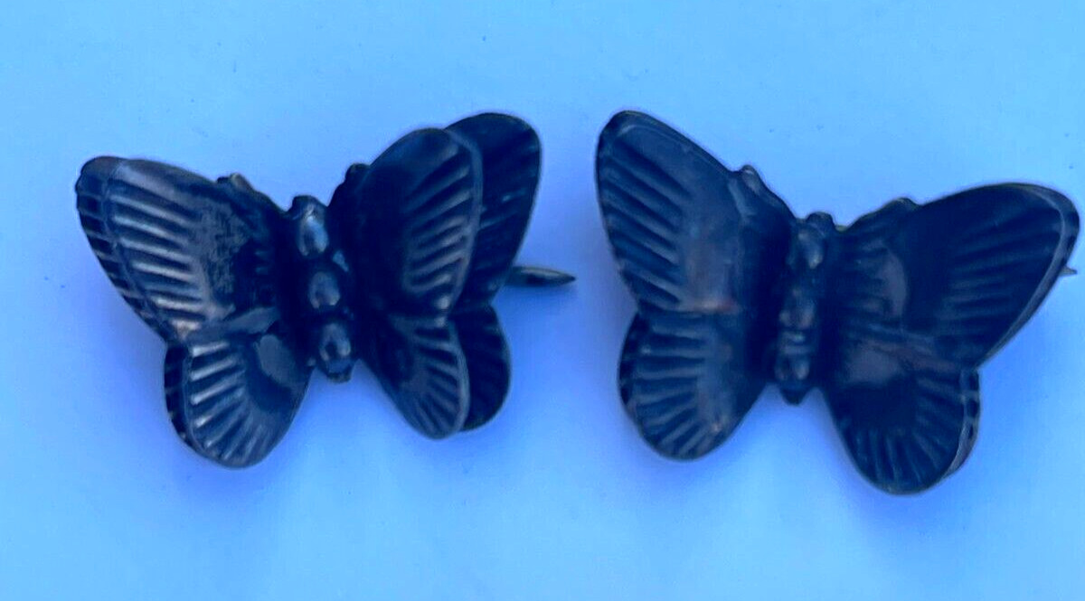 Two Sterling Silver Double Winged BUTTERFLY Brooches / Pins