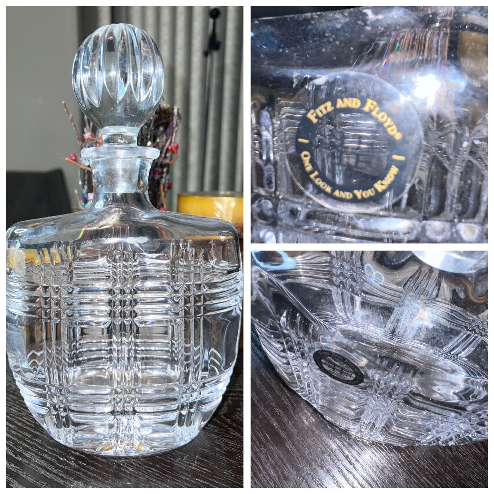 Fitz & Floyd Danbury Crystal Whiskey Decanter (no glasses) 10” Tall [Used]