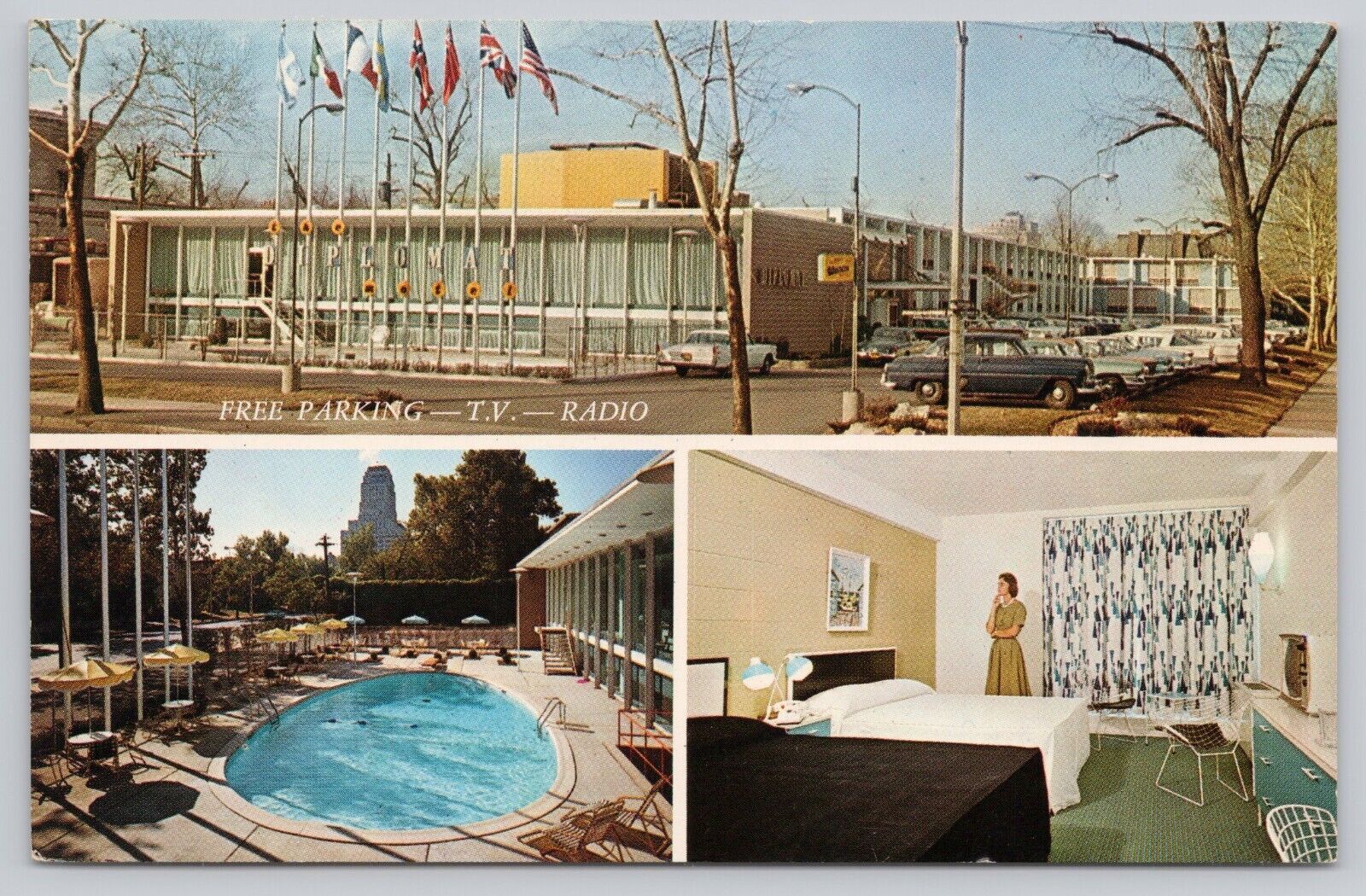 The Diplomat Motel St. Louis Missouri Multiview Vintage Chrome Postcard Pool TV