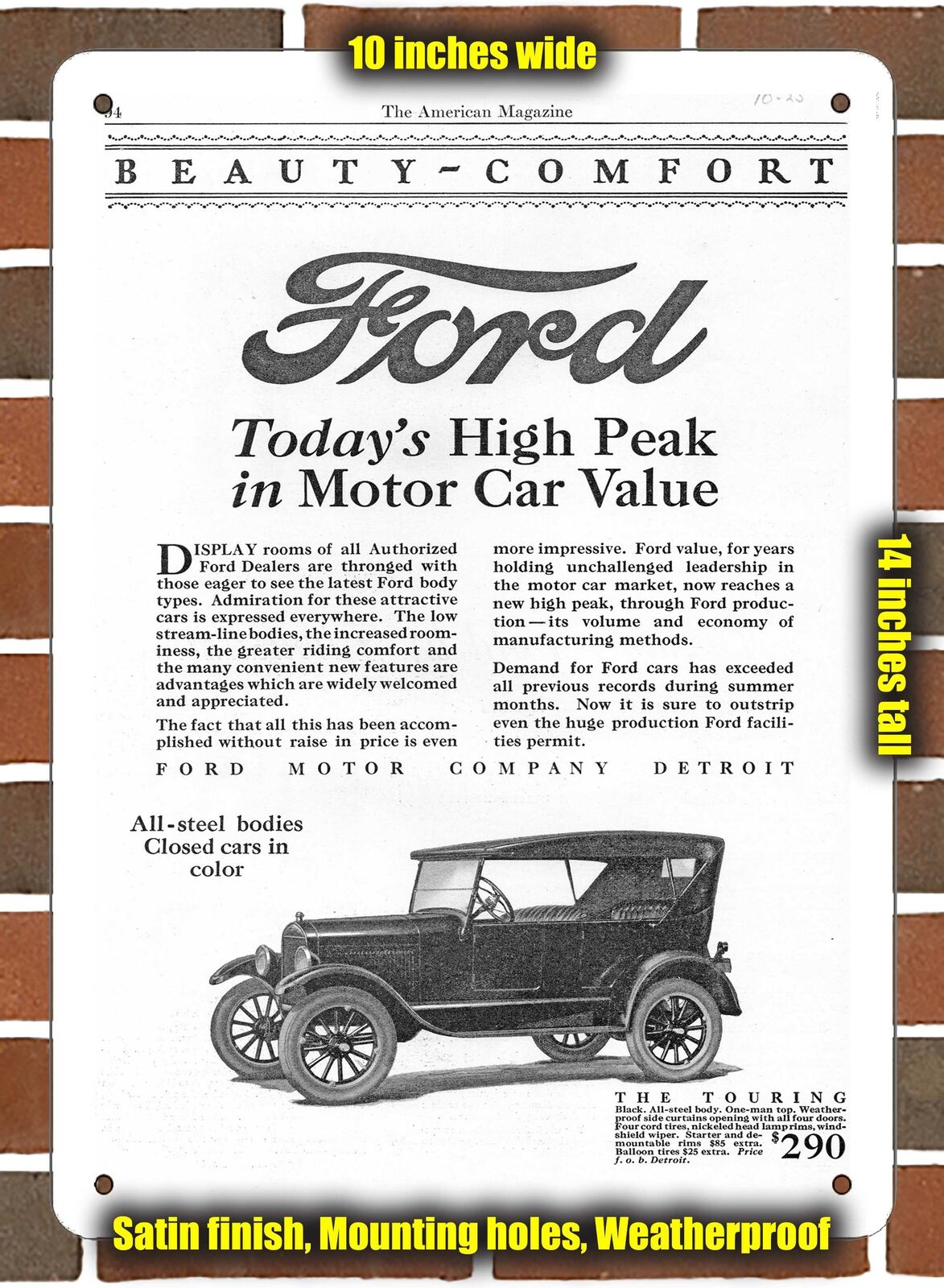 Metal Sign - 1926 Ford Model T- 10x14 inches
