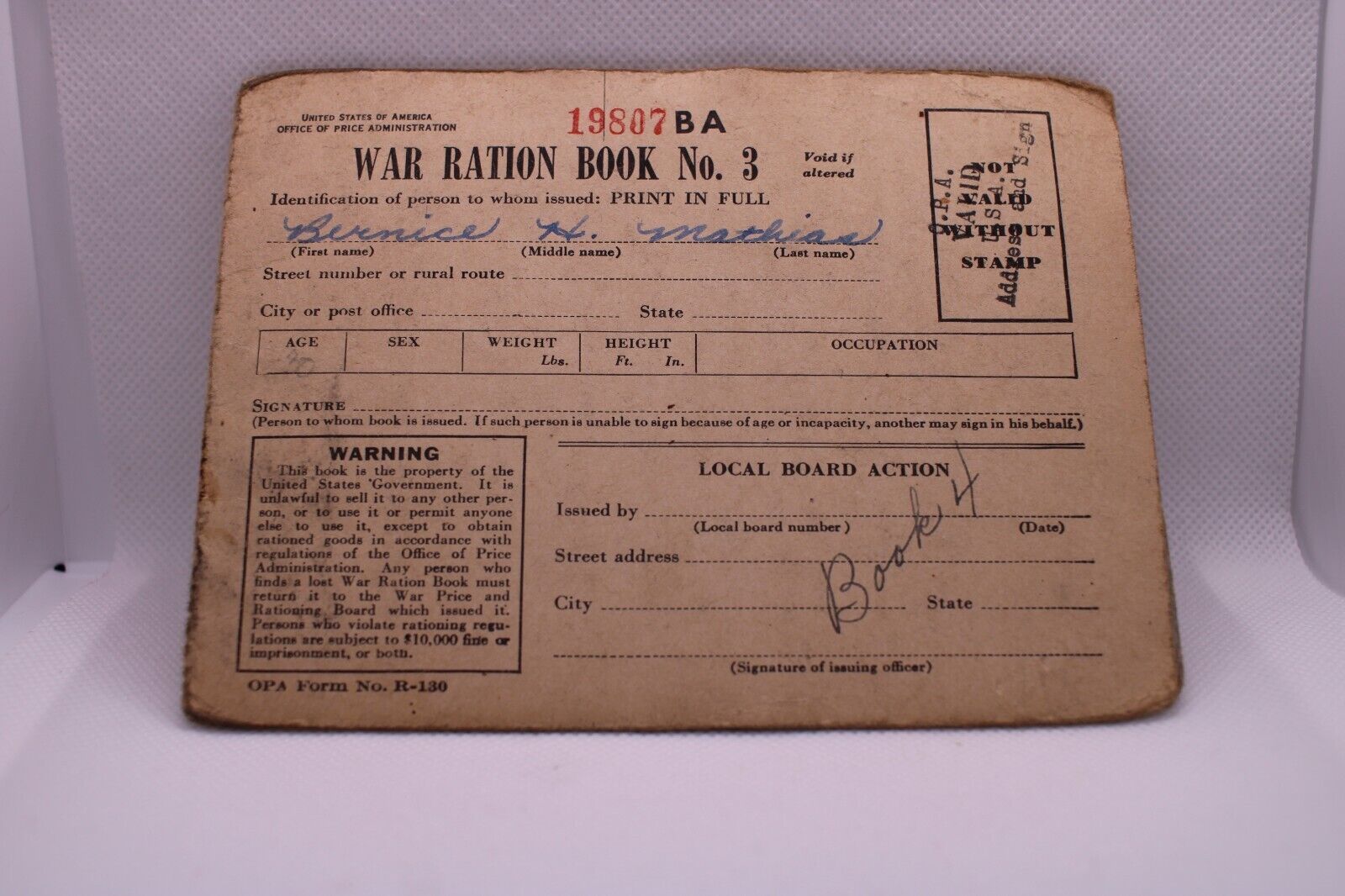 Collectible War Ration Book No. 3 with intact stamps inside
