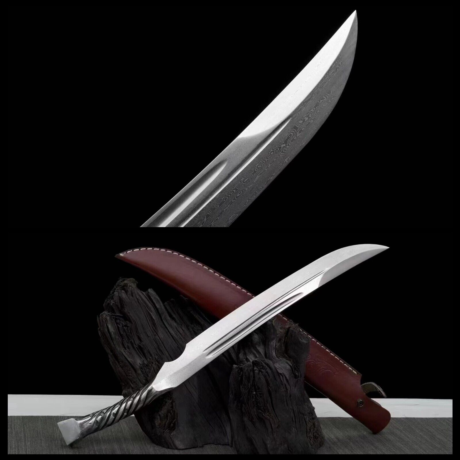 Folded Pattern Steel Japanese Samurai Sword Katana Keel waist knife Full Tang