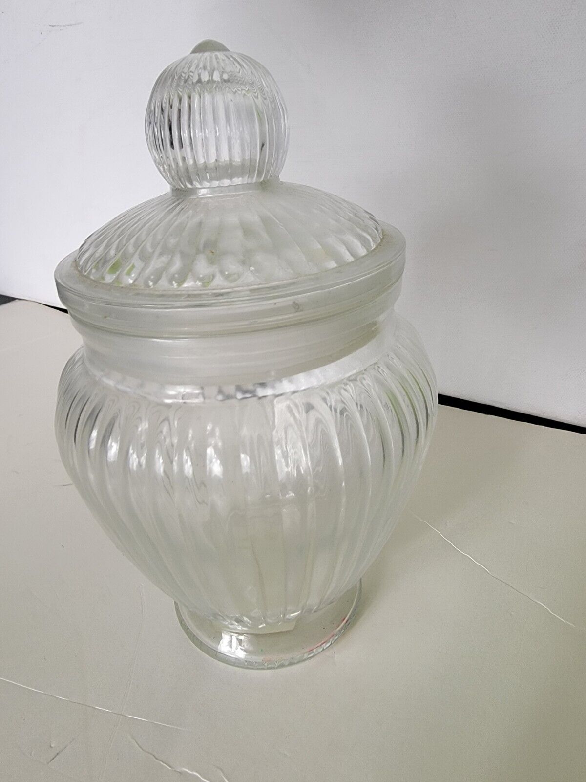 Anchor Hocking Lidded Jar Ribbed Crystal With Lid Vintage