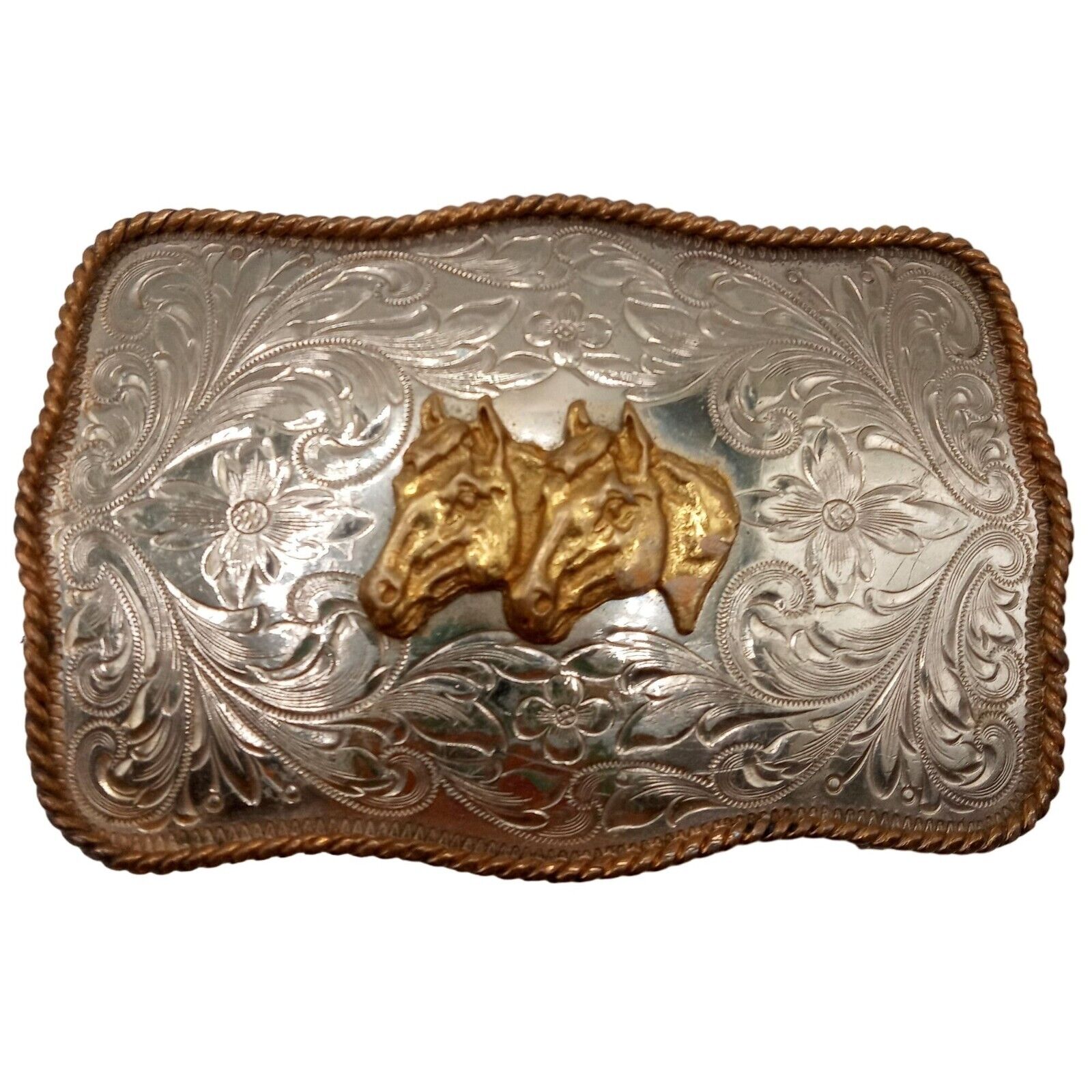Double Horse Belt Buckle Rodeo Cowboy Country Western Wear German Silver