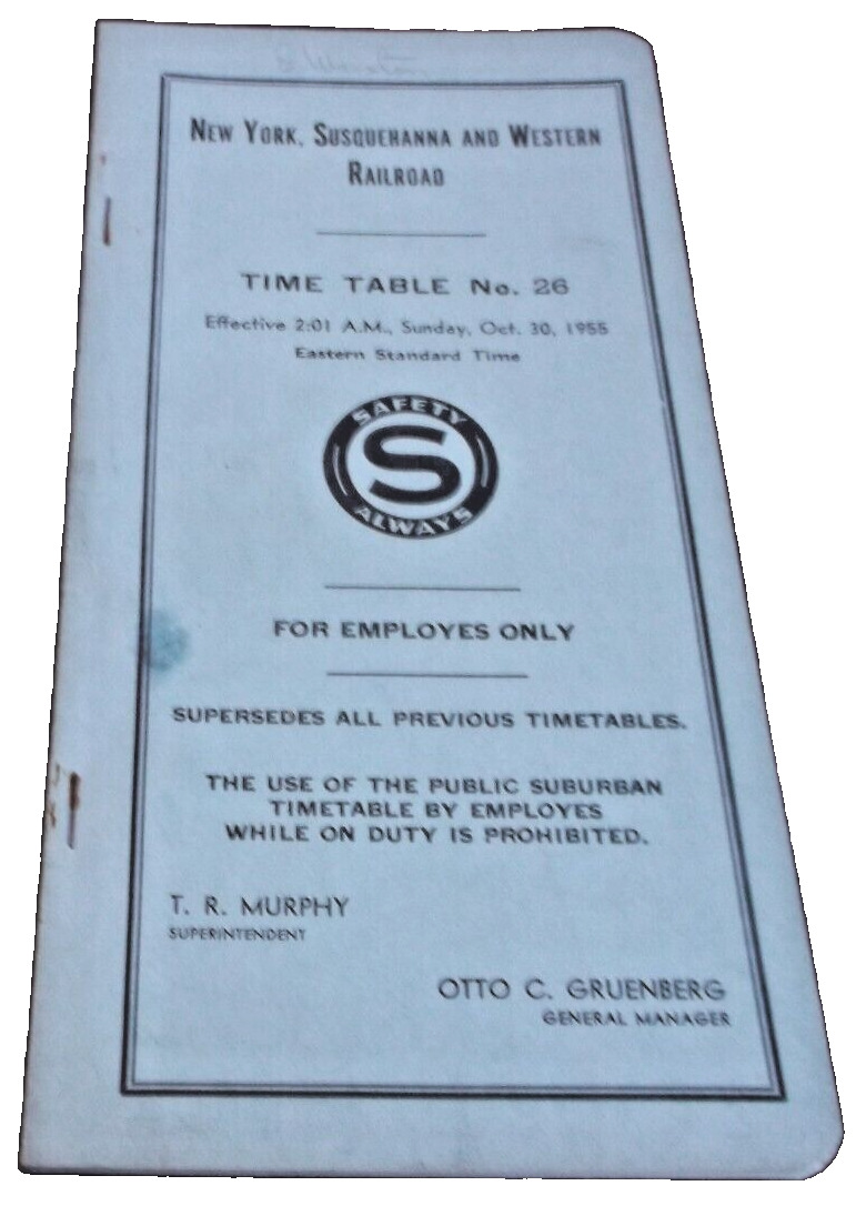 OCTOBER 1955 NYS&W NEW YORK SUSQUEHANNA & WESTERN. EMPLOYEE TIMETABLE #26