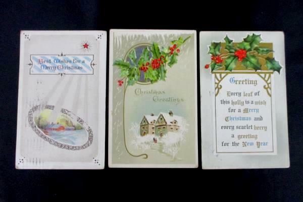 Lot of 3 Vintage Christmas Cards Post Cards Posted 1910 1911 1918