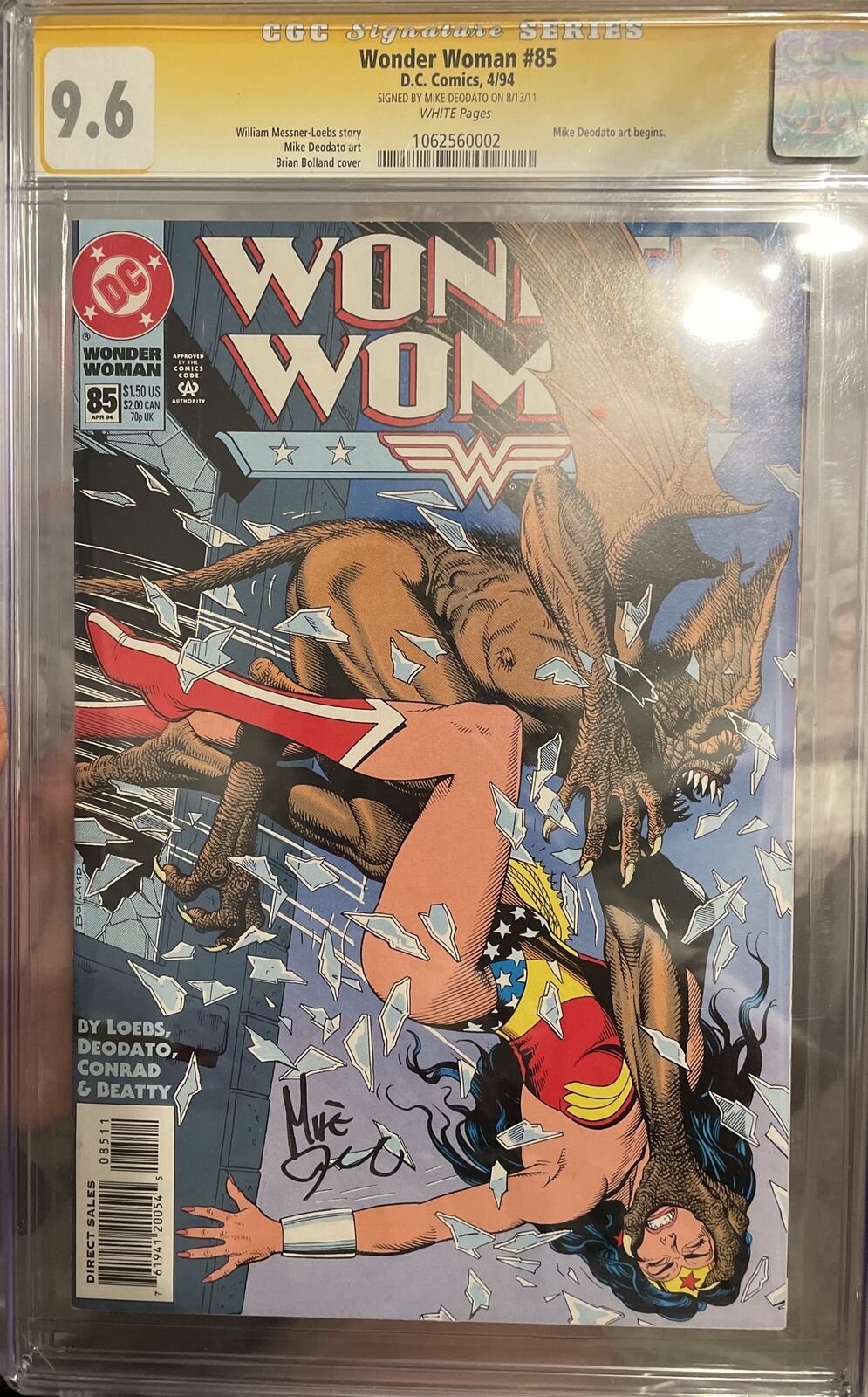 WONDER WOMAN #85 SIGNED BY MIKE DEODATO 1994  DC Universe Label CGC NM 9.6