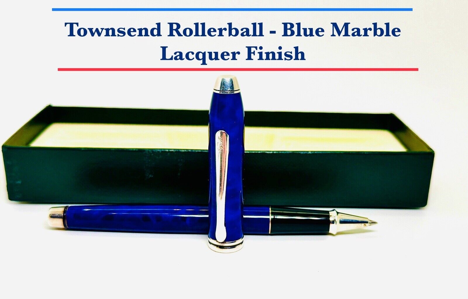 Cross Townsend Rollerball Blue Marble & Rhodium Plated Trim. Vintage USA W/ CASE