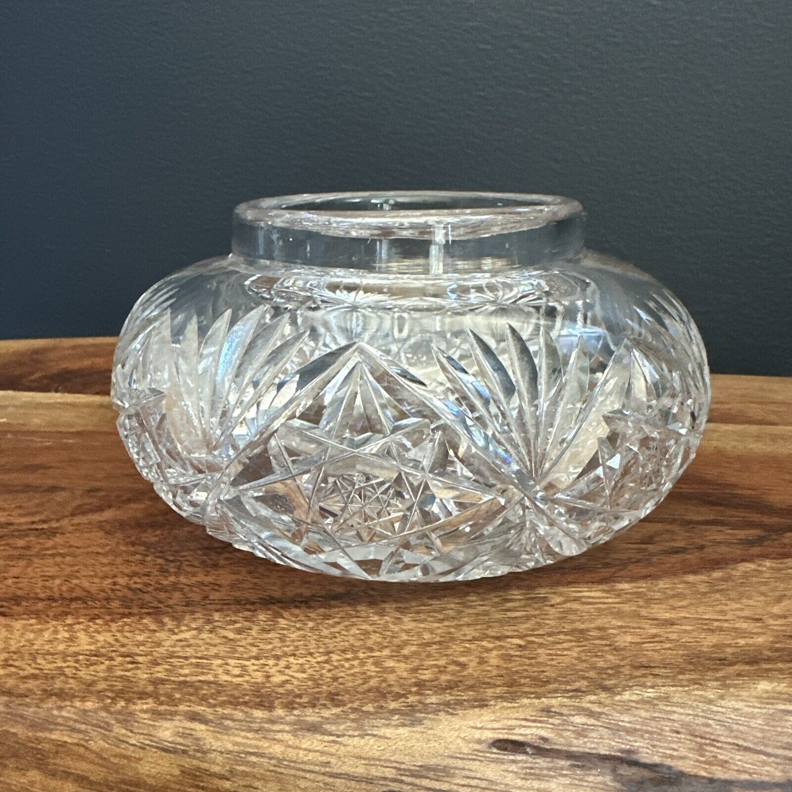 Antique Art Deco Brilliant Cut Crystal Bowl Jar (No Lid) Sparkling And Heavy