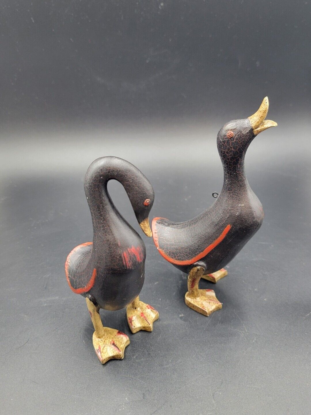 Black Red Duck/Goose Figurine Crackle Finish Farmhouse Decor 5\