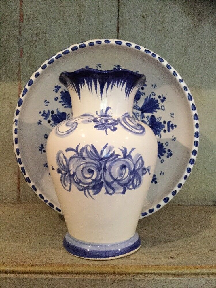 Vestal Alcoboca ~ Portugal Hand painted Vase & Similar Matching Fruit Bowl