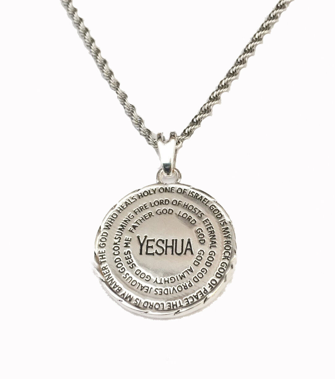 Silver Plated Yeshua Medallion Names of God Pendant Necklace