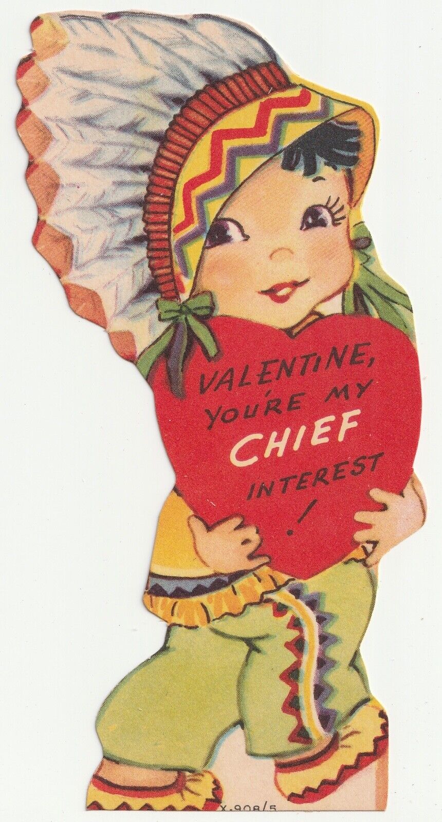1950s Native American Girl Vintage Valentine Card Die Cut Play On Words MCM