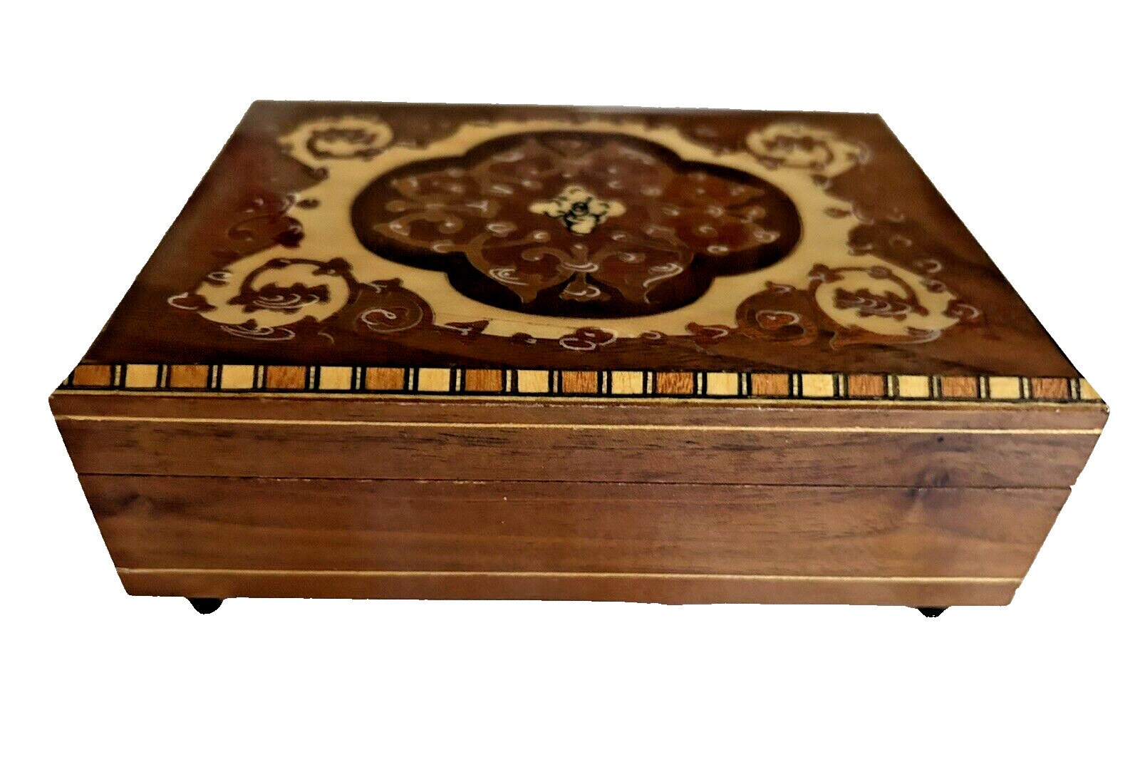 Vintage Italian Inlaid Lacquered Wooden Jewelry Music Box Made in Italy Works