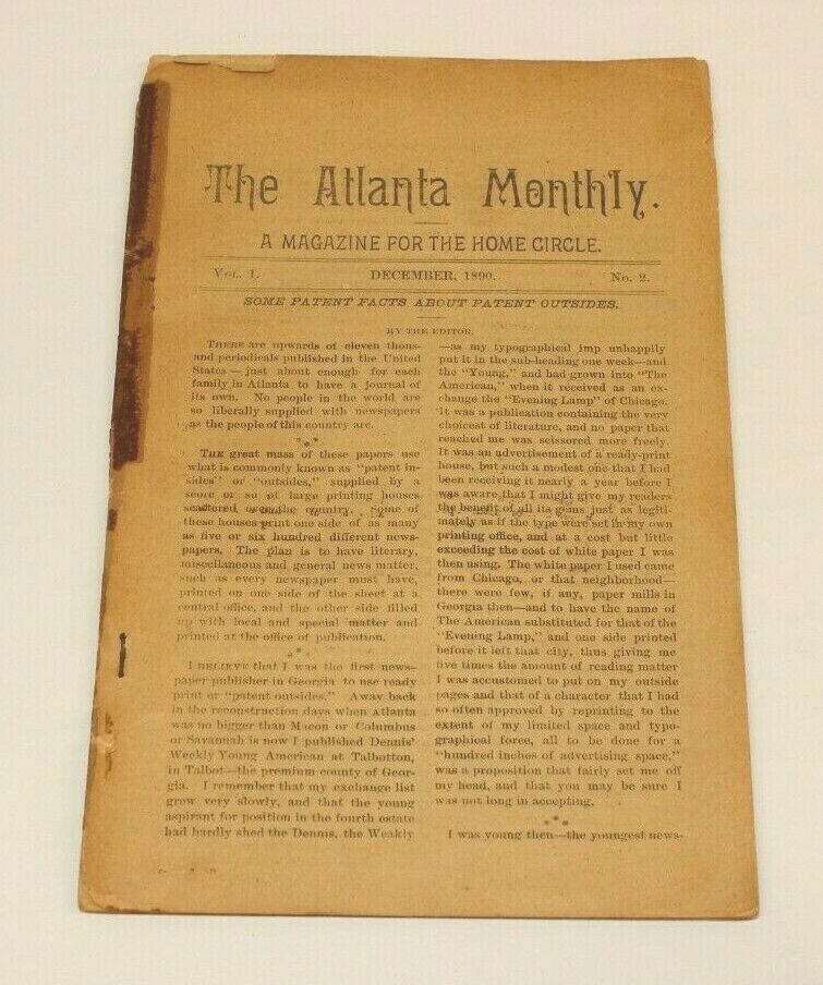 RARE VTG 1890 Vol1 No2 The Atlanta Monthly Magazine
