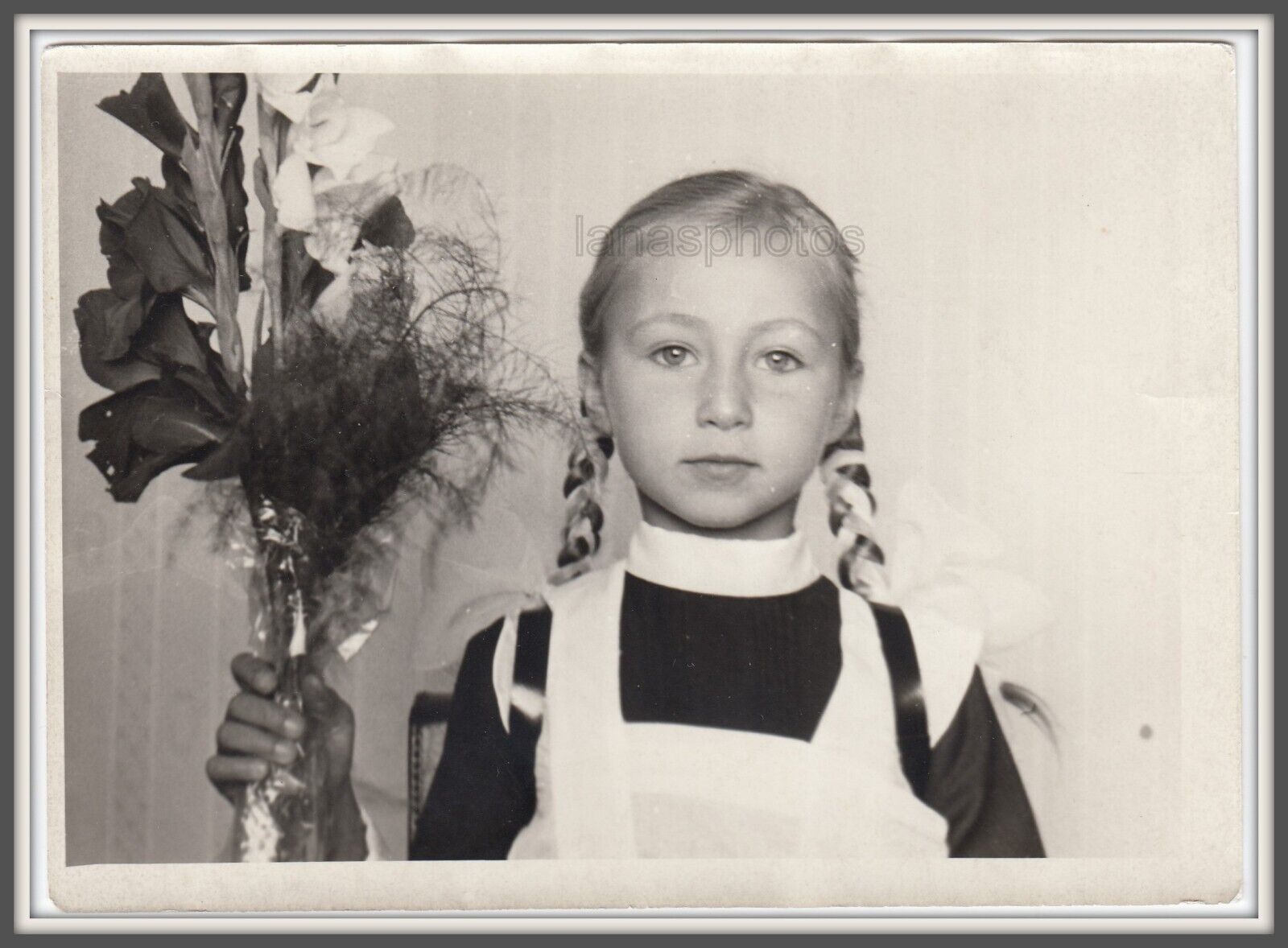 Beautiful young girl Blonde red hair Braids Ginger School uniform Soviet photo