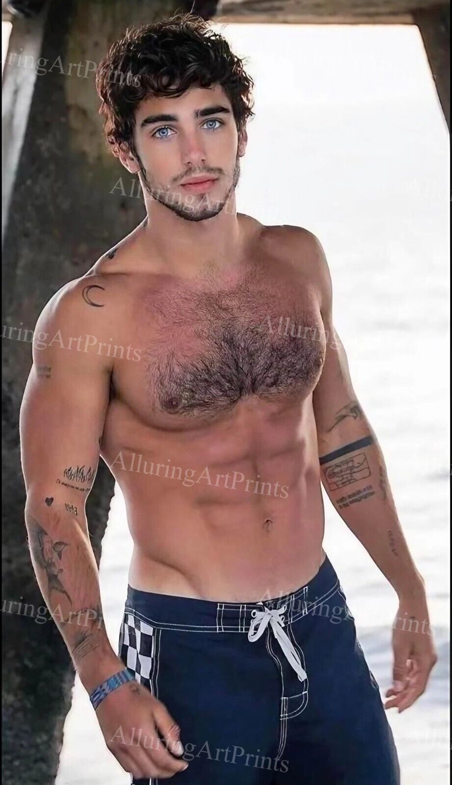 13x19 Male Model Photo Print Muscular Handsome Hairy Shirtless Hunk -XX606