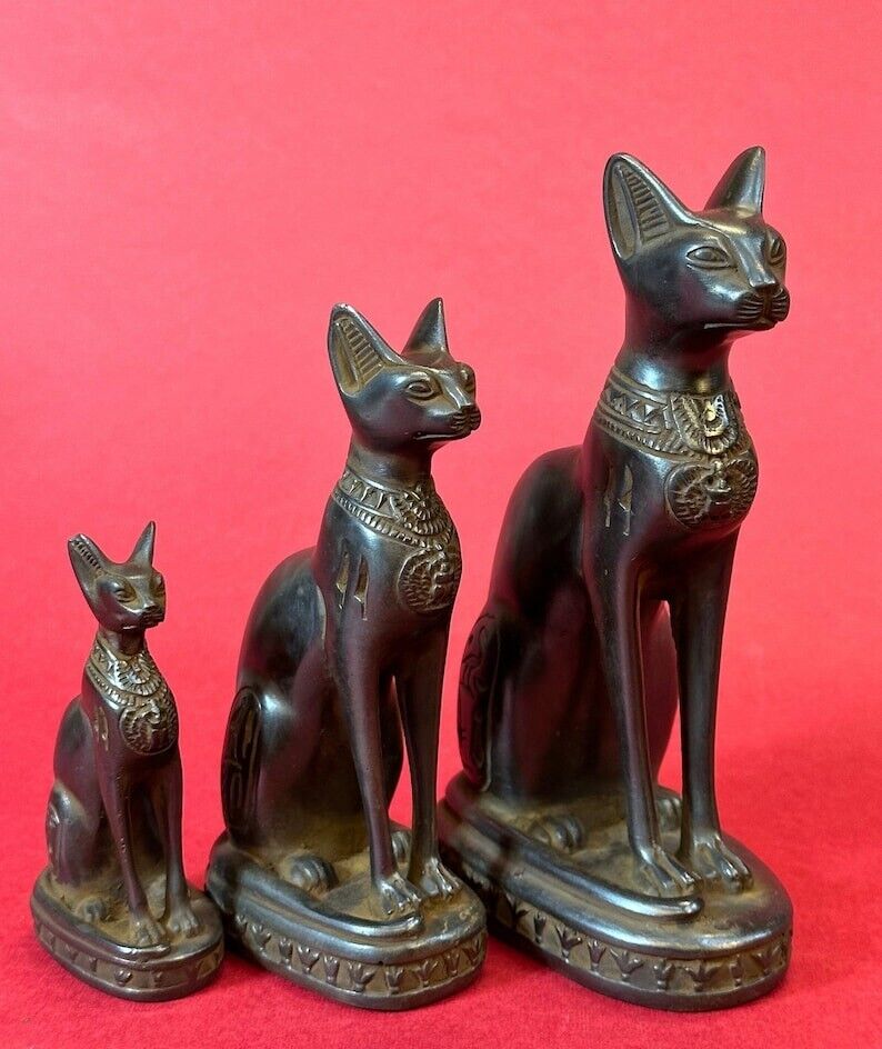 Amazing Set Of Black Cats-three different size-Made of Basalt stone by EgyptiaBC