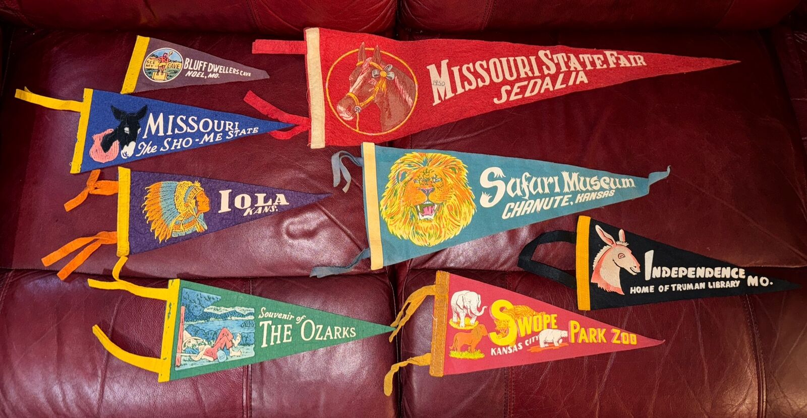 Vintage 50s 60s Wool Felt Pennant Lot Various States As Is 8 Piece Lot