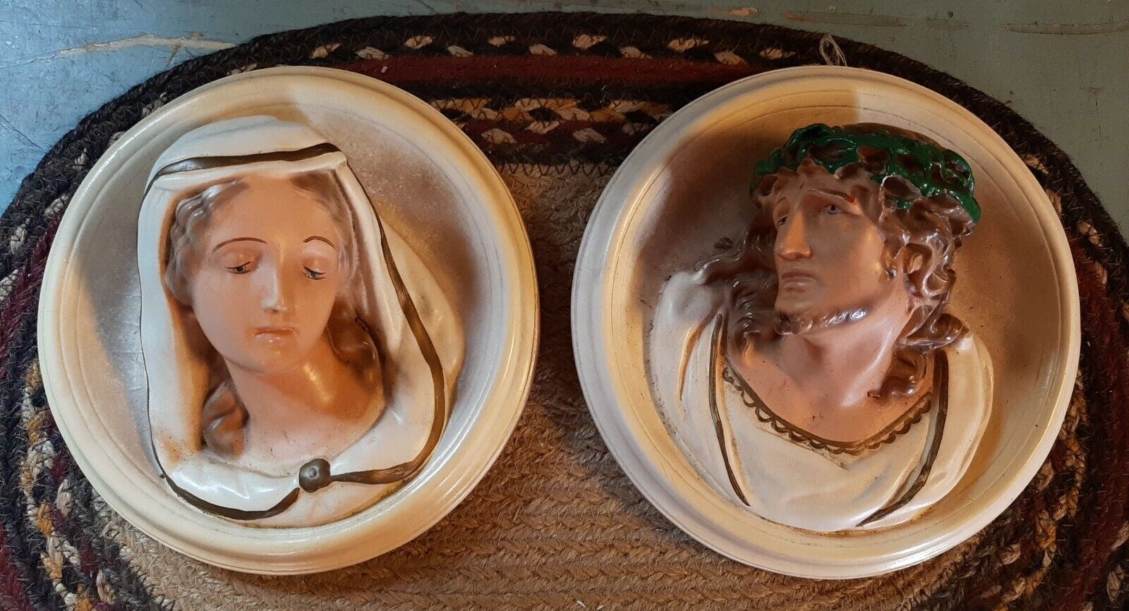 Gorgeous Pair Of Vintage Chalkware Holy Religious 7\