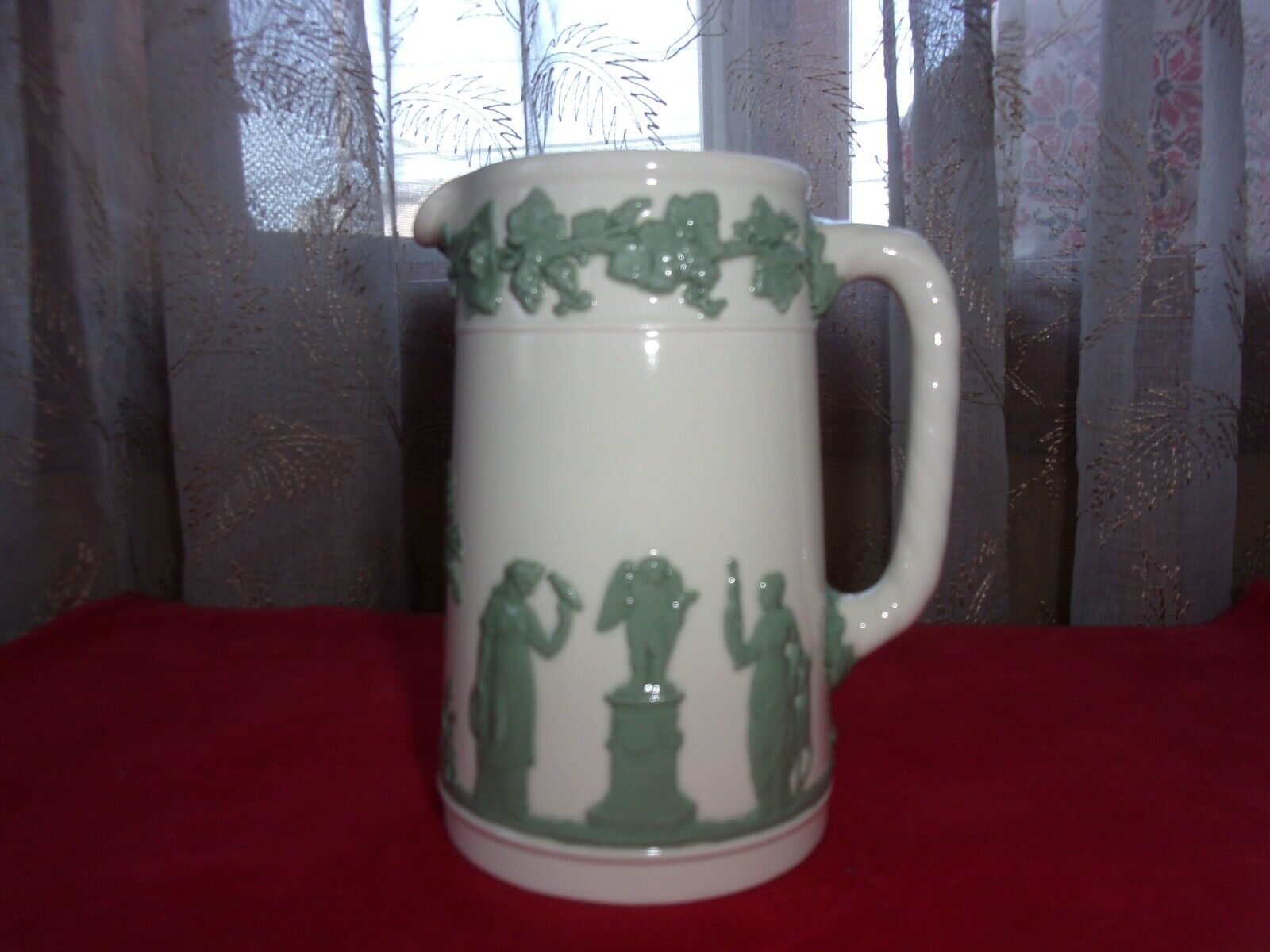 Wedgwood Queensware Celadon on cream large tall creamer pitcher jug vintage VGUC