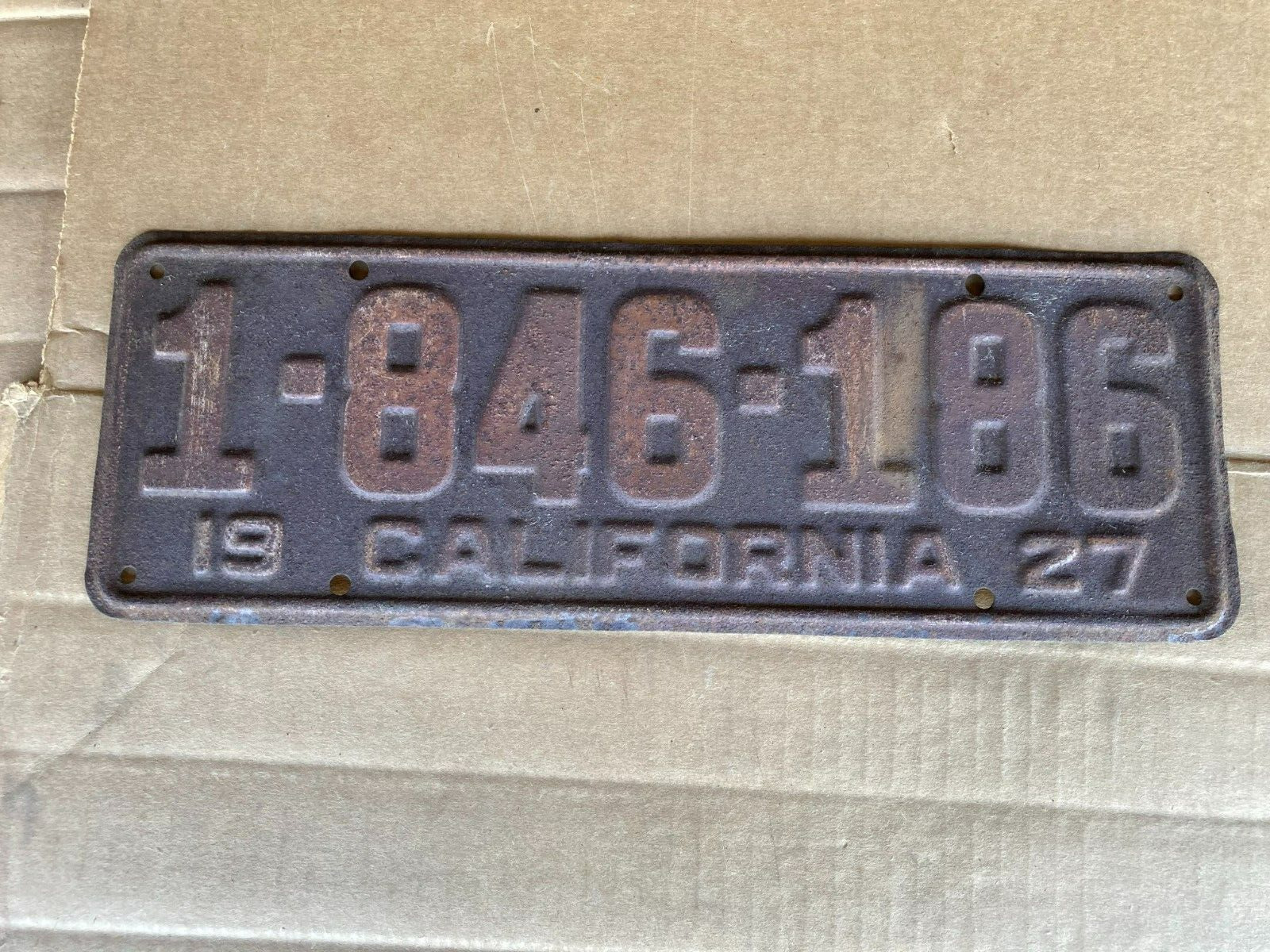 Vintage 1927 California License Plate 1-846-186