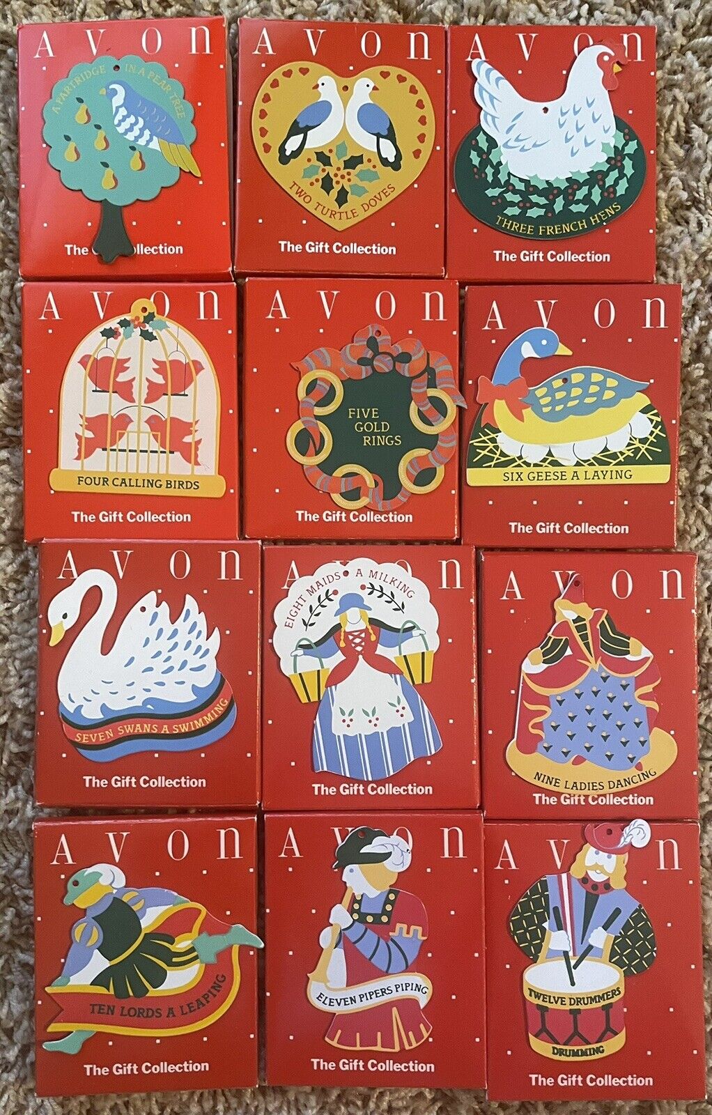 Avon The Gift Collection 12 Days Of Christmas Ornaments - Complete Set
