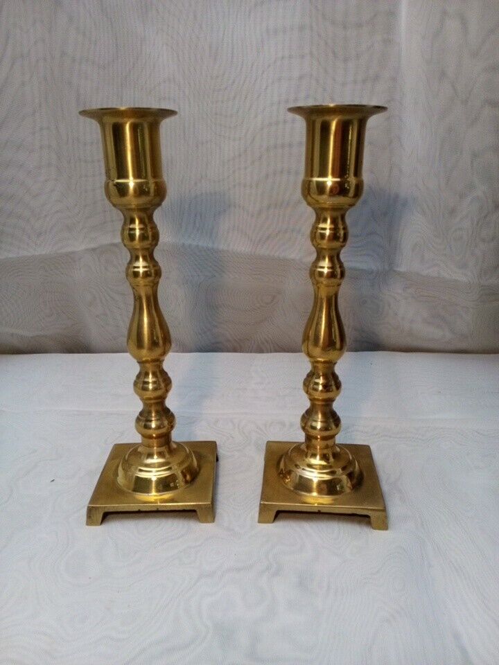 Pair Vintage Classic Tapered Taiwan Solid Brass CM Candlestick Holders 7