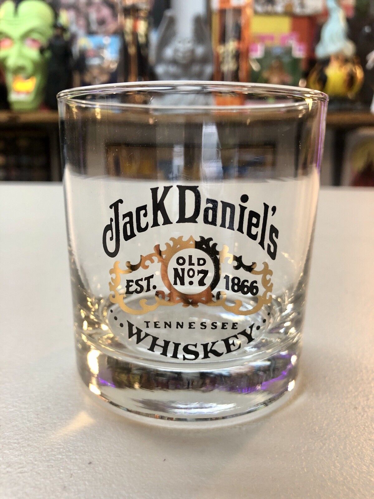 Vintage Jack Daniels Old No.7 Lowball Bar Glass Circular Rocks Glass / NOS