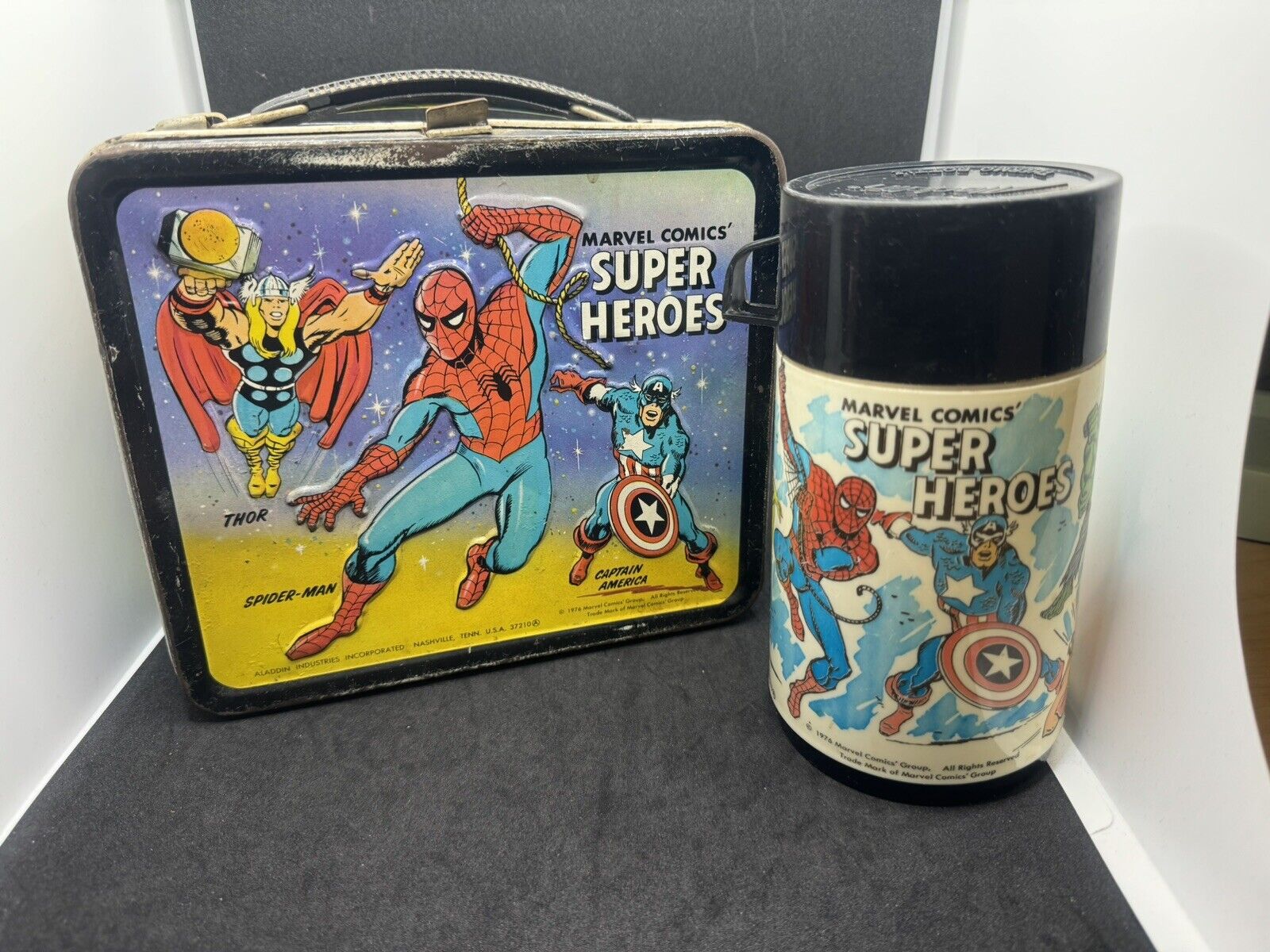 Vintage 1976 Marvel Comics Super Heroes Metal Lunch Box with Thermos by Aladdin